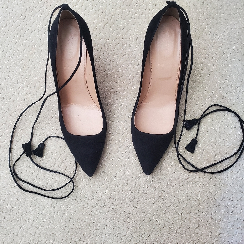 J Crew Falsetto ankle tie pump black suede size 9